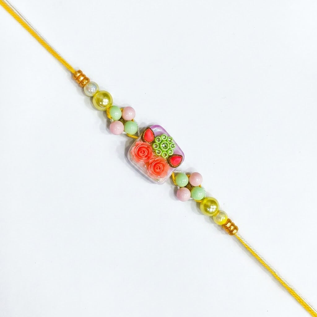 Aesthetic Square Resin Floral Garden Charm Designer Rakhi