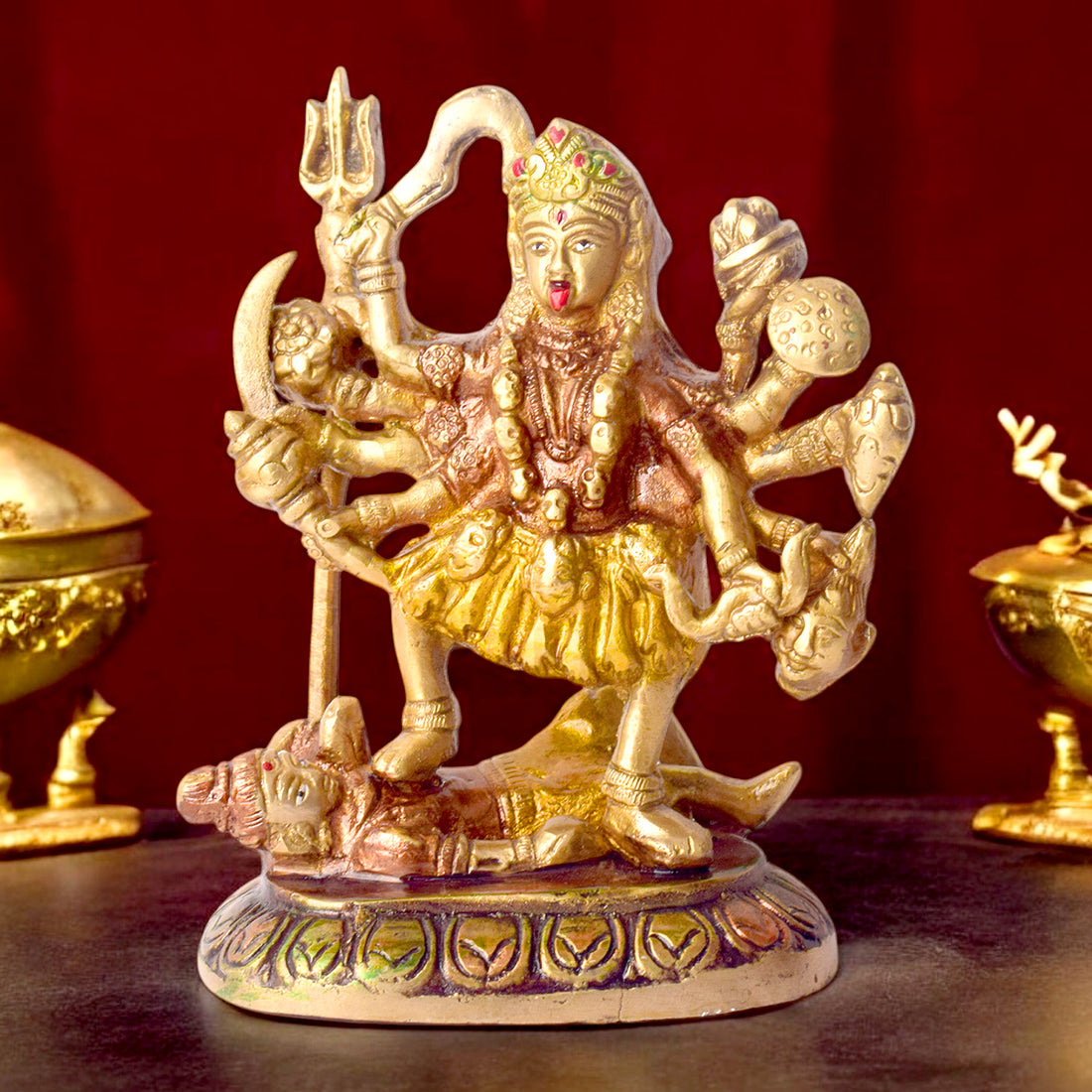 5.9 Inch Divine Brass Maa Kali Sculpture – Handcrafted Statue of Goddess Kali for Worship, Protection, and Spiritual Home Decor. No.1 Brass Idol Store www.satvikstore.in