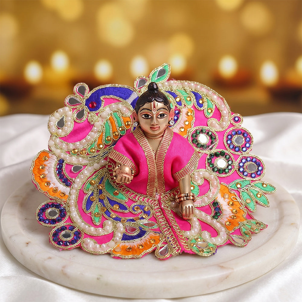 Size 0 to 4 Royal Heavy Peacock Embroidery Laddu Gopal Dress