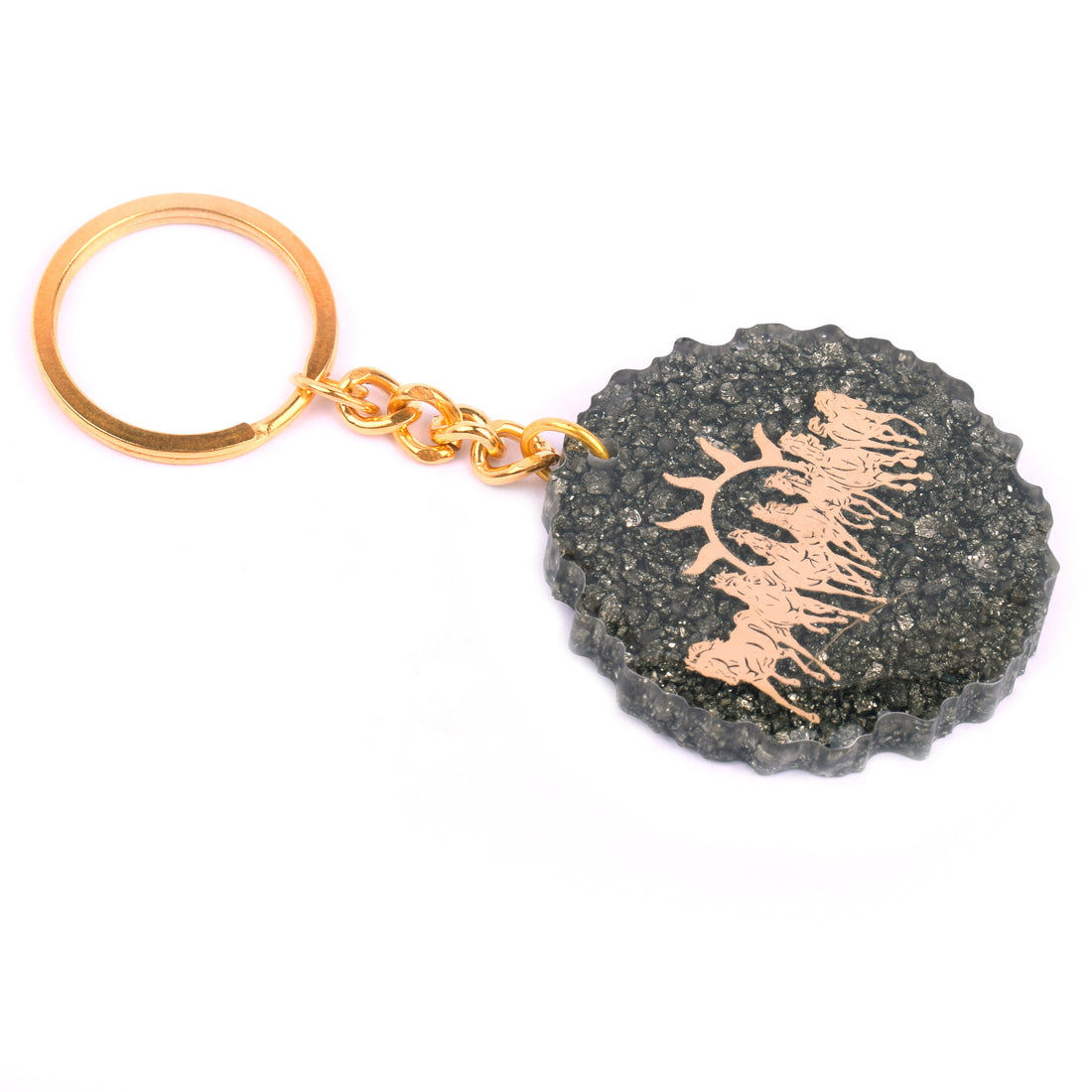 Pyrite 7 Horse Keyring Spiritual Prosperity & Positive Energy