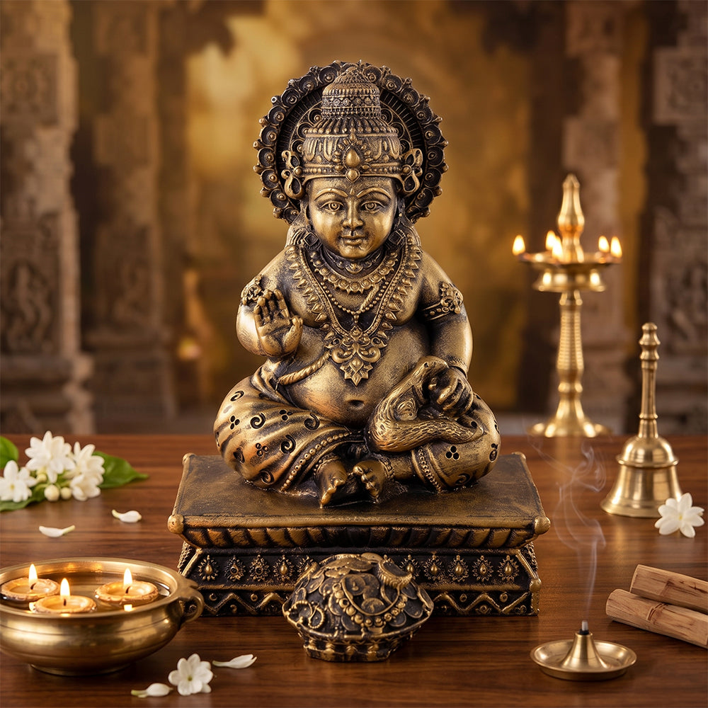 Premium Antique Gold Kuber Maharaj Resin Statue