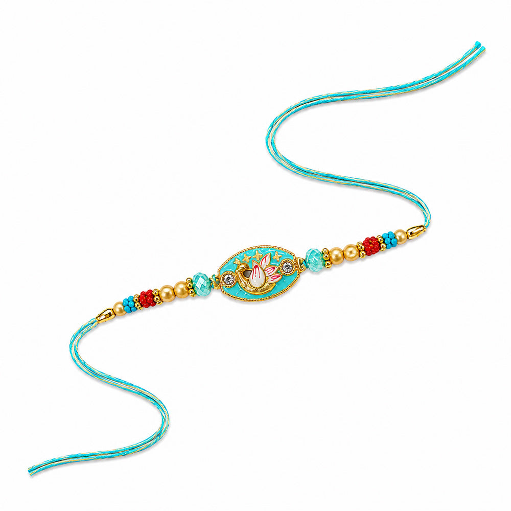 Traditional Turquoise Oval Swan Charm Stone Designer Rakhi