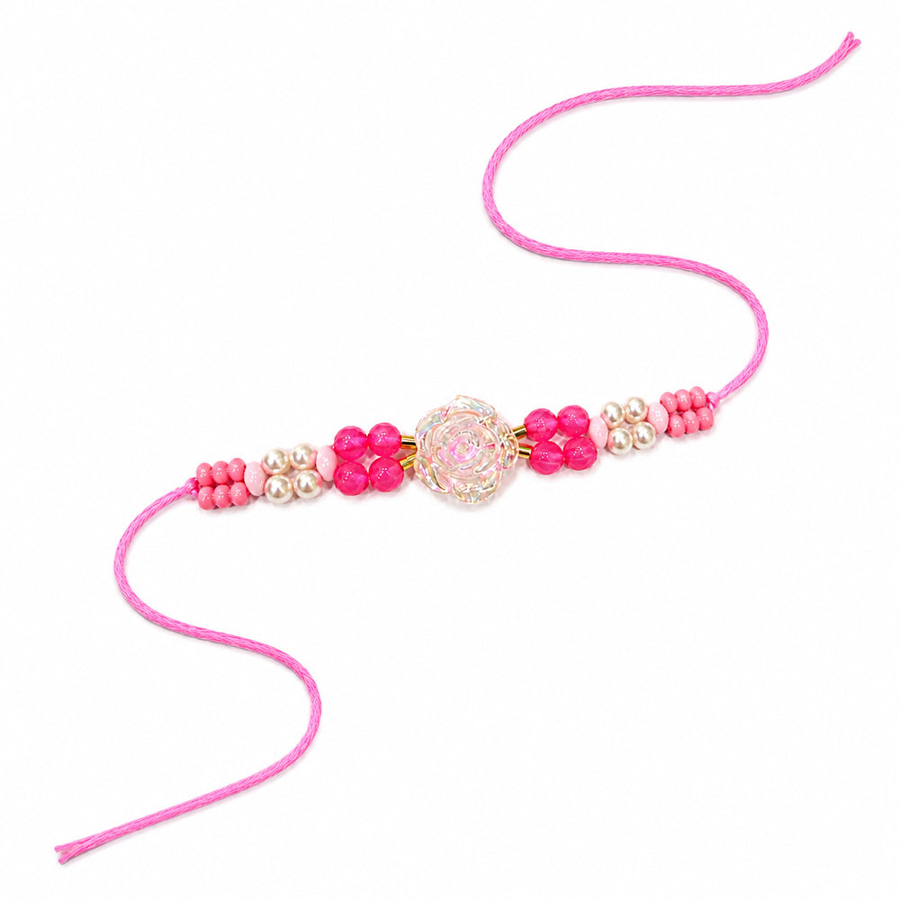 Aesthetic Clear Glass Rose Charm Beaded Designer Rakhi
