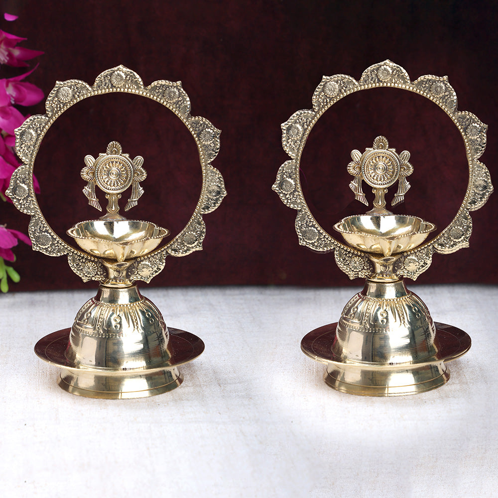 Brass Mor Kiran with Chakra Diya and Shankh Diya Pair for Pooja and Home Temple. India’s Largest Puja Accessories Brand- www.satvikstore.in