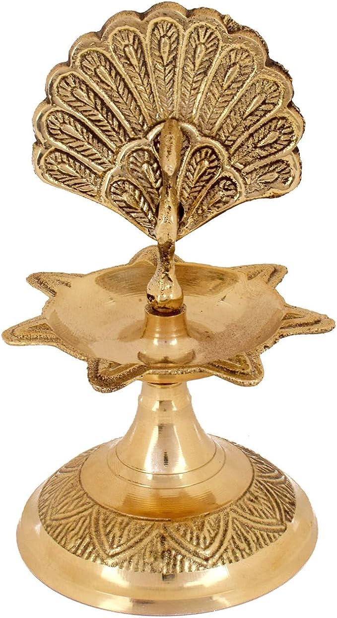 Handcrafted Brass Flying Peacock Kerala Samai Deepam Puja Diya