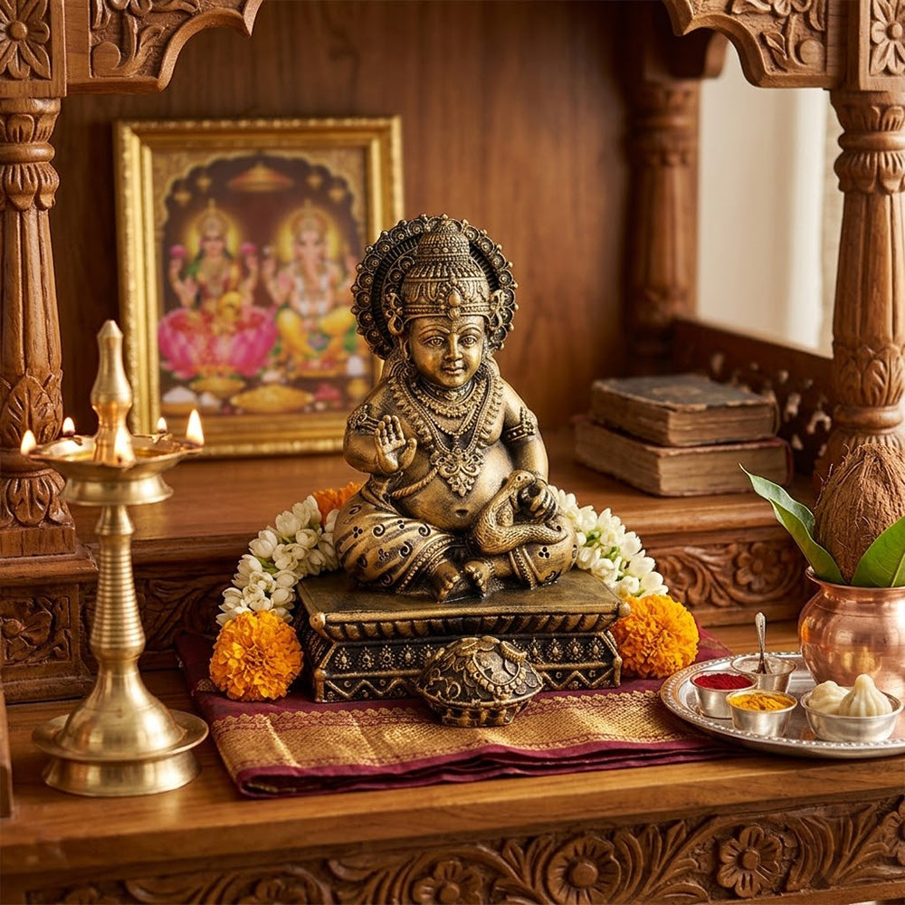 Premium Antique Gold Kuber Maharaj Resin Statue