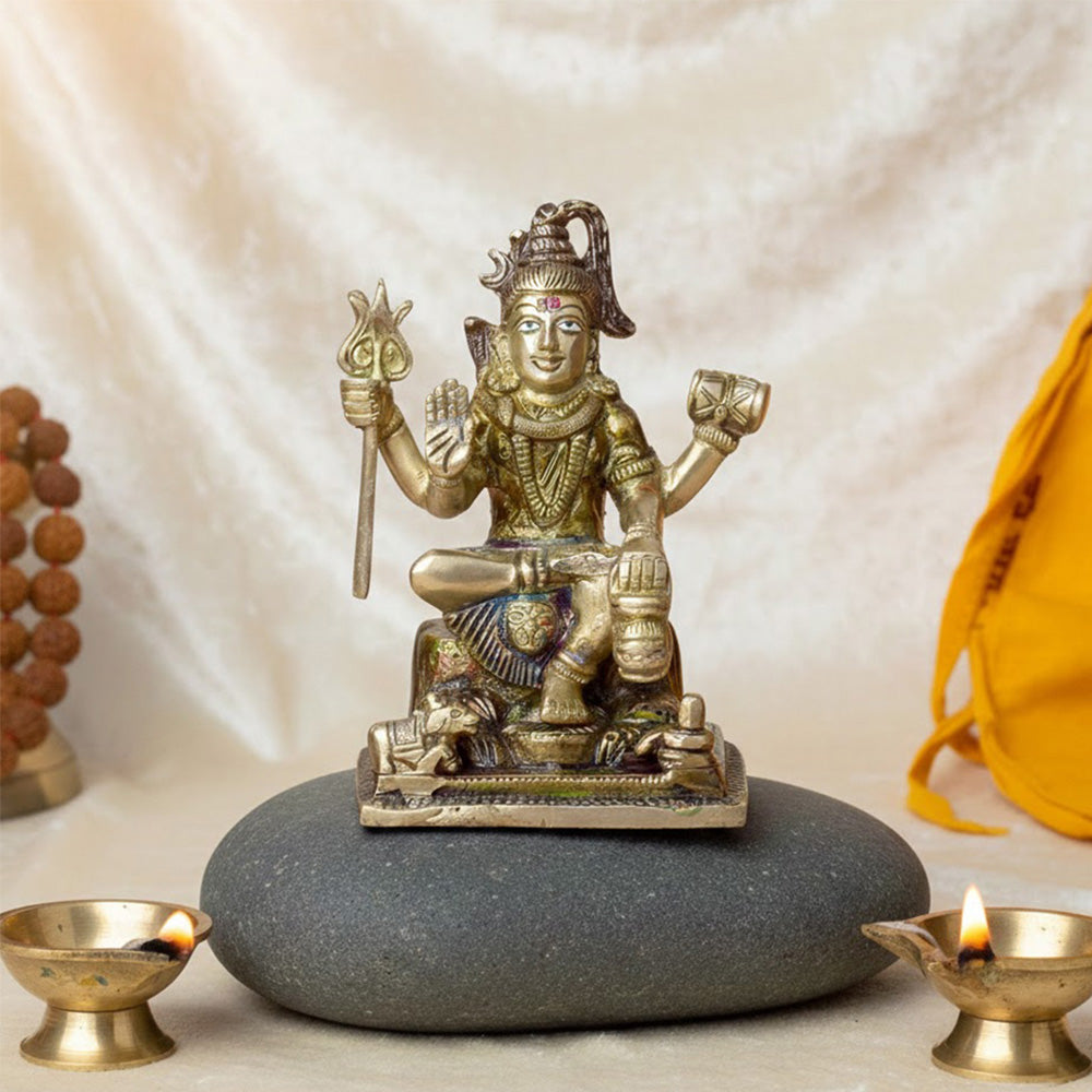 6 Inch Brass Shiv Statue – Elegant and Intricately Crafted Sculpture of Lord Shiva in a Calm and Majestic Form, Ideal for Home Temple, Pooja, and Spiritual Decor. No.1 Brass Idol Store www.satvikstore.in