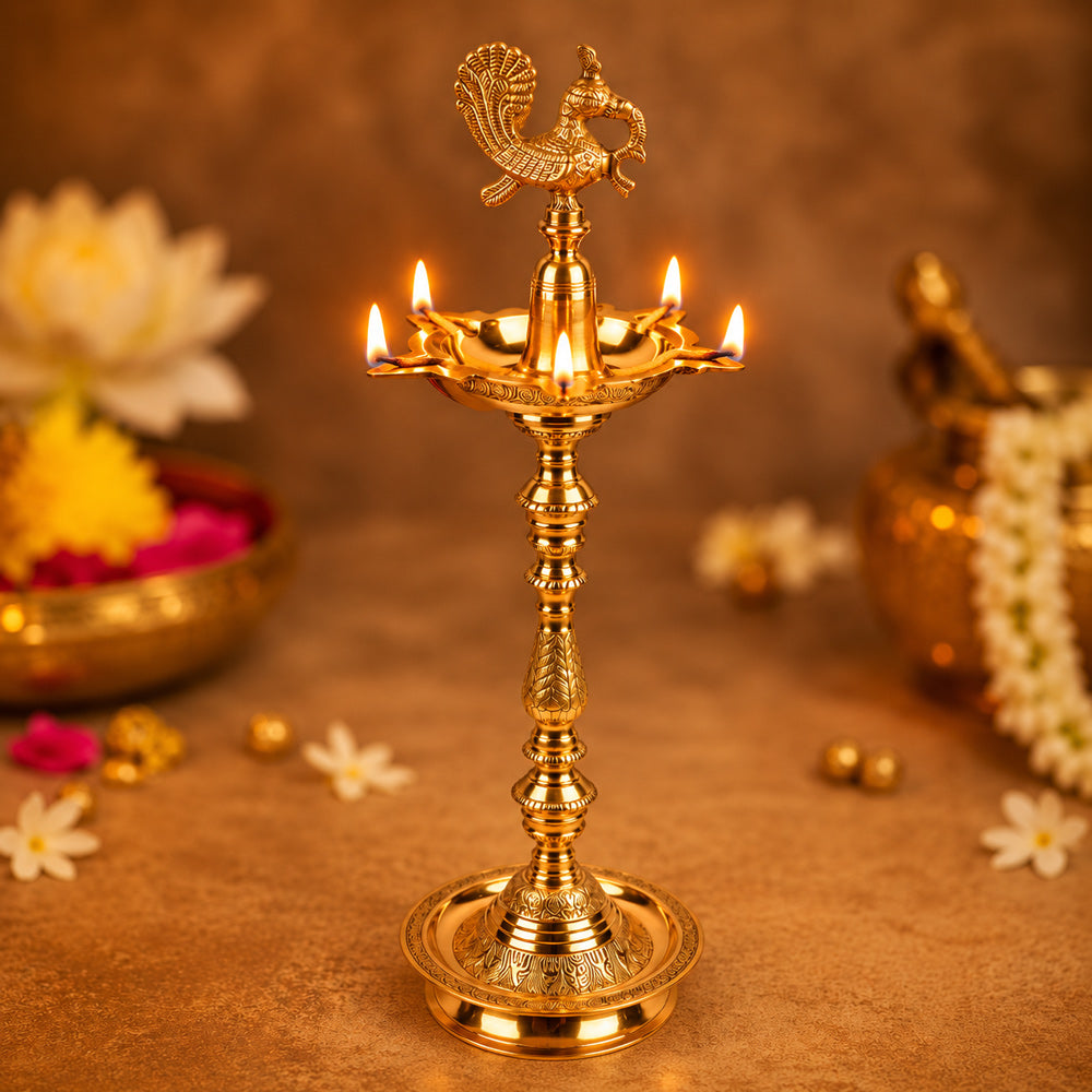 32 Inch Brass Kerala Peacock Samai Deepam Inauguration Lamp