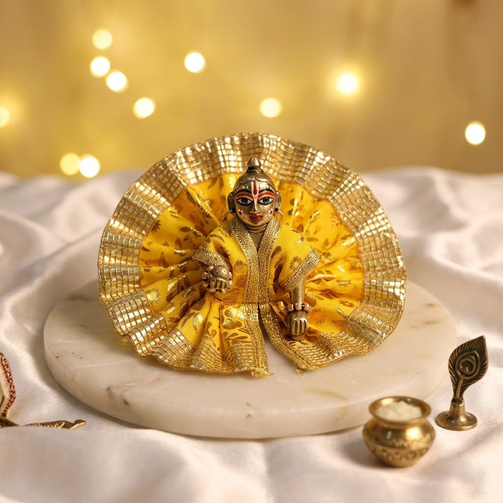 Size 1 Golden Floral Print Laddu Gopal Dress