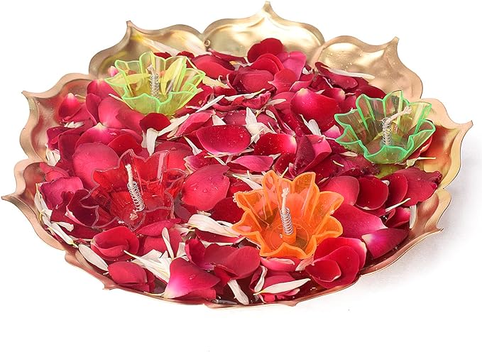 Metal Lotus Shape Urli for Decor With Floating Diya (Pack of 3)