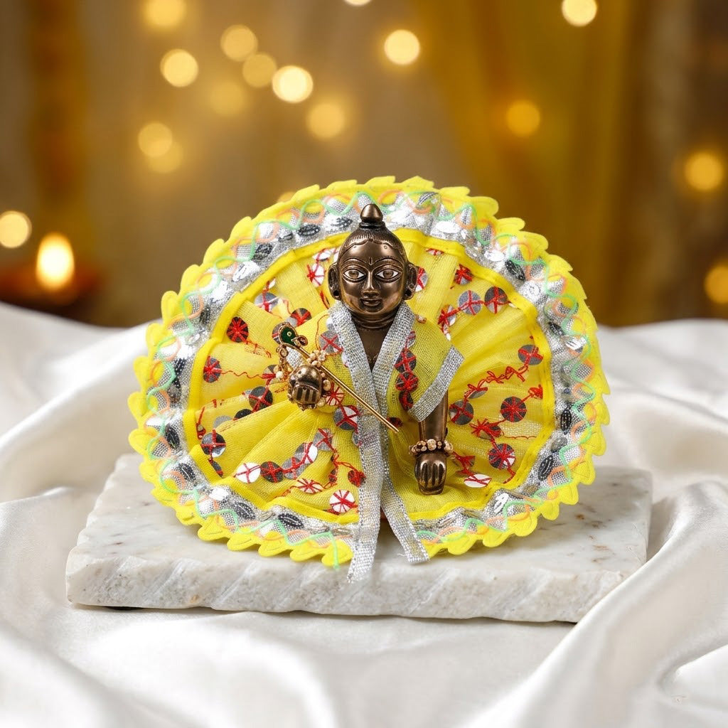 Size No.2 Handcrafted Silver Lace Laddu Gopal Dress