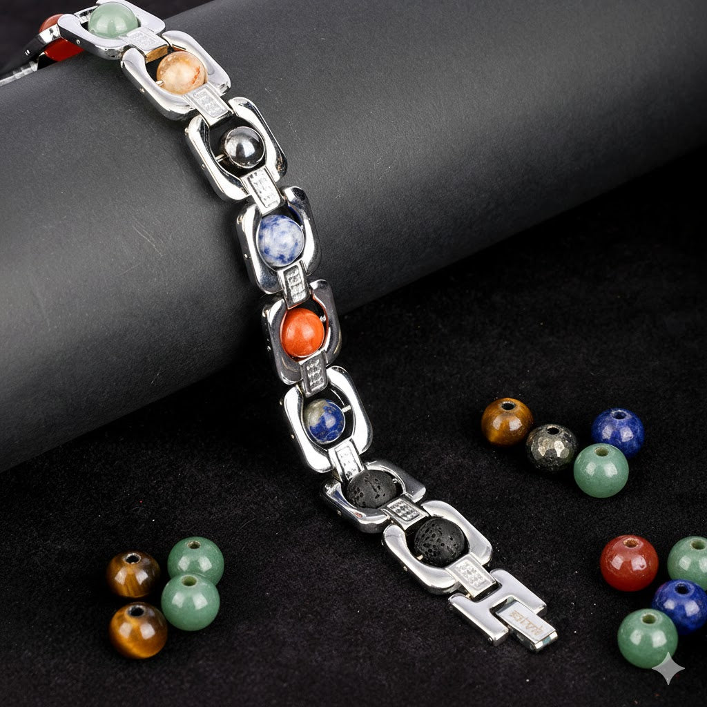 7 Chakra Silver Plated Bracelet Unisex Spiritual Jewelry for Positive Energy and Meditation India’s Largest Puja Accessories Brand- www.satvikstore.in