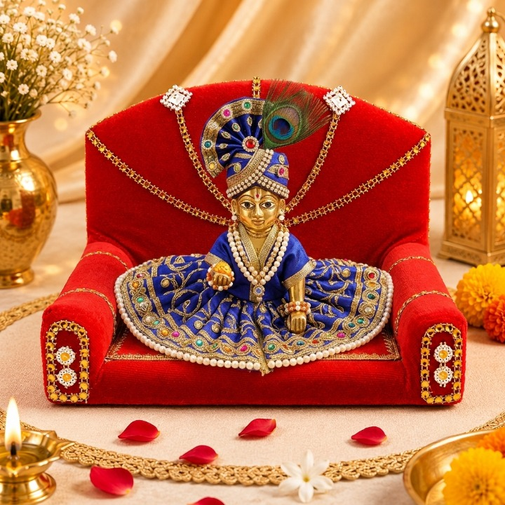Laddu Gopal's Velvet Charisma: A Sacred Singhasan