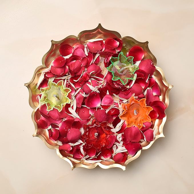 Metal Lotus Shape Urli for Decor With Floating Diya
