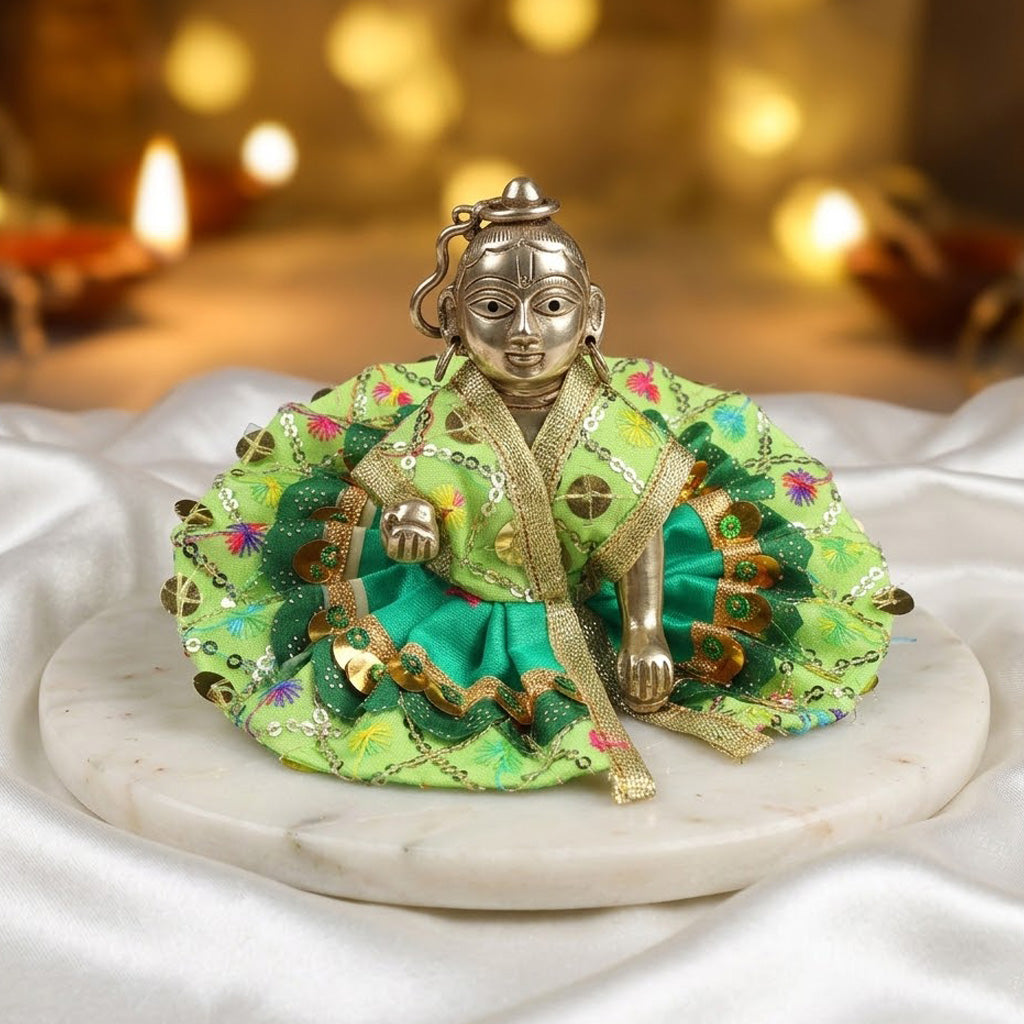 Size No.1 Golden Zari & Sequins Laddu Gopal Dress