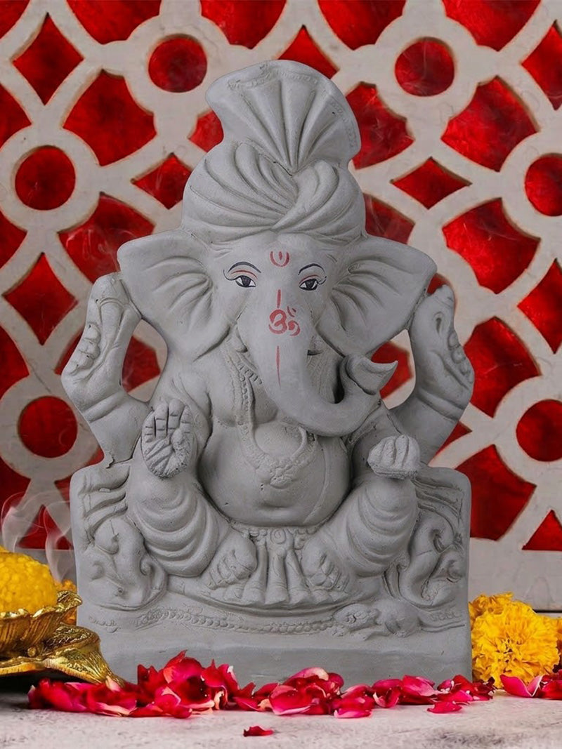 8 Inch Natural Clay Eco Friendly Ganesha Idol | India’s Largest Pooja Accessories Brand – www.satvikstore.in