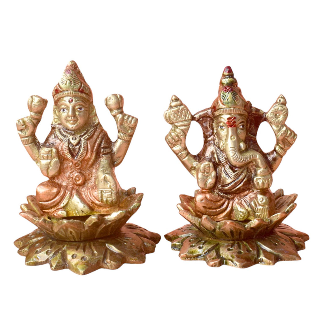 2.8 Inch Exquisite Handcrafted Brass Lakshmi Ganesha Idol