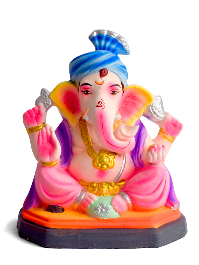 8 Inch Colorful Eco-Friendly Ganesha Idol in Sitting Pose