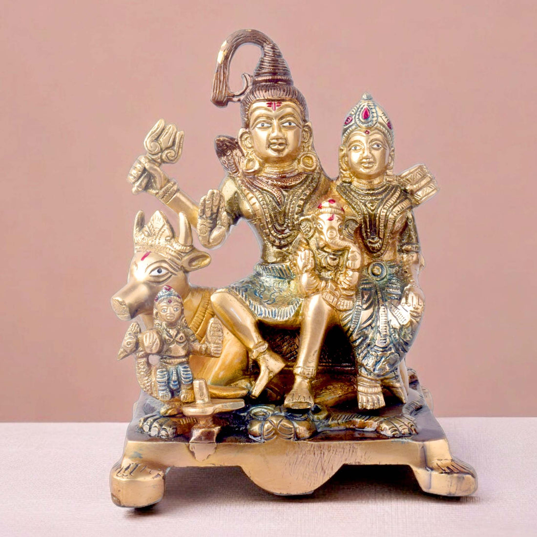7.5 Inch Elegant Brass Shiva Family Statue