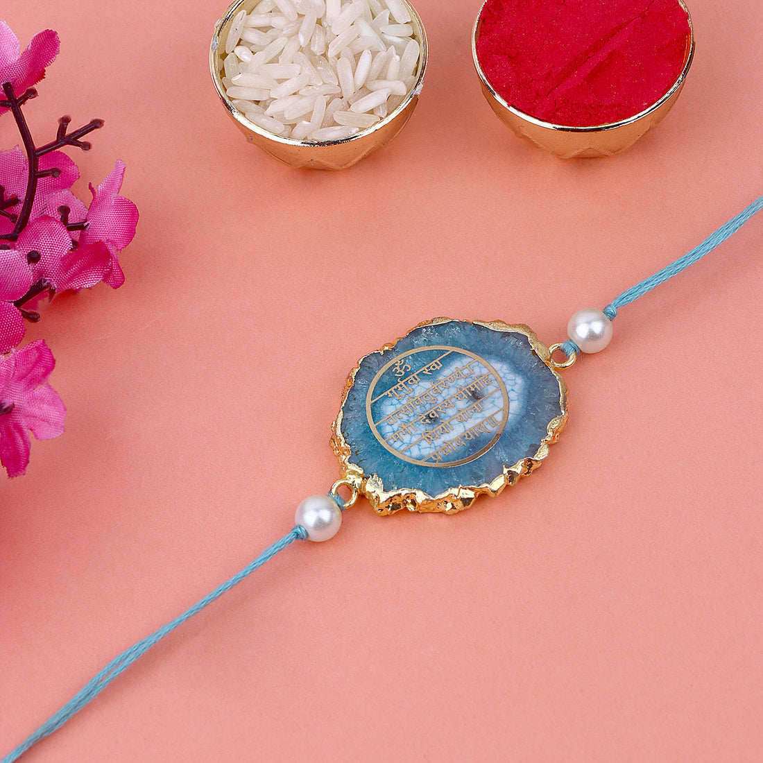 Adorned Gayatri Mantra Agate Stone Rakhi | India’s Largest Pooja Accessories Brand – www.satvikstore.in