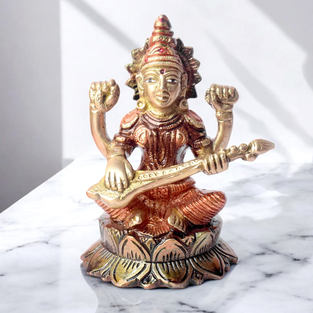 4.7 Inch Spiritual Goddess Brass Saraswati Statue for Divine Energy