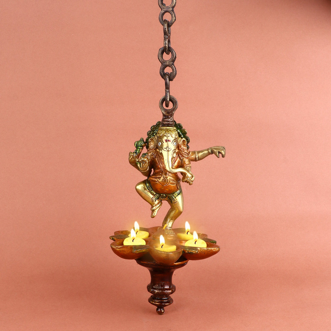 Brass Dancing Ganesha Panchmukhi Hanging Diya | No.1 Brass Idol Store www.satvikstore.in