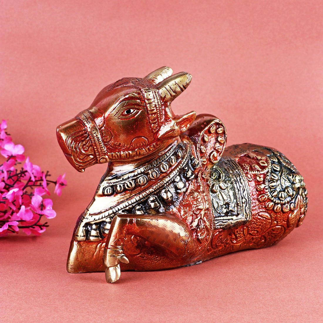 4.5 Inch Artistic Brass Nandi Cow (Green) – Finely Crafted Statue of Lord Shiva’s Devotee Bull, Symbolizing Strength, Devotion, and Serenity, in a Unique Green Finish for Home Temple or Decor. No.1 Brass Idol Store www.satvikstore.in