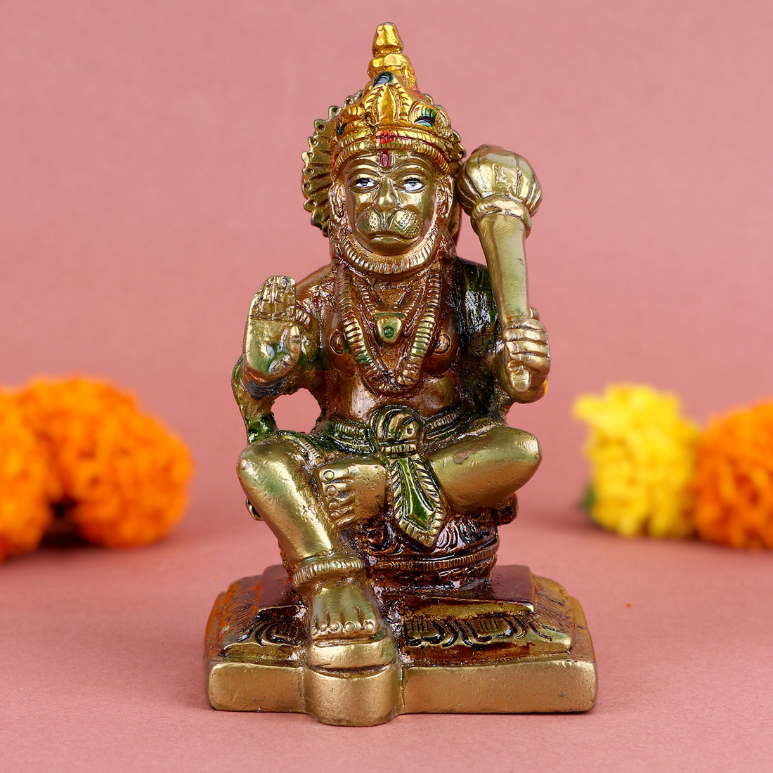 6.6 Inch Pure Brass Hanuman/Bajrangbali Statue with detailed craftsmanship, symbolizing strength, devotion, and protection – perfect for home temple and spiritual worship. No.1 Brass Idol Store www.satvikstore.in