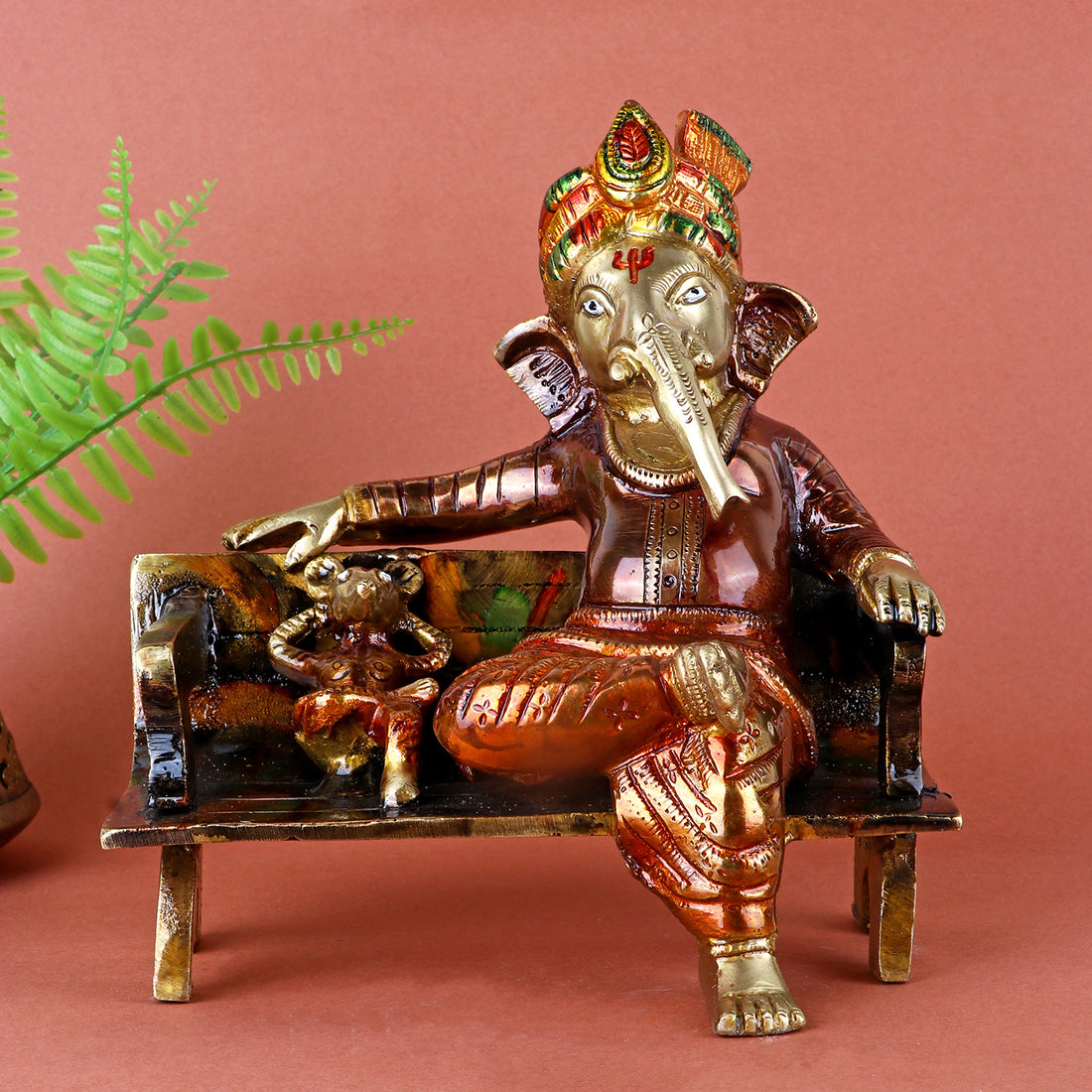 7.2 Inch Brass Sitting Ganesha Idol beautifully handcrafted with serene expression, symbolizing wisdom, success, and prosperity—perfect for home temple or décor. No.1 Brass Idol Store www.satvikstore.in