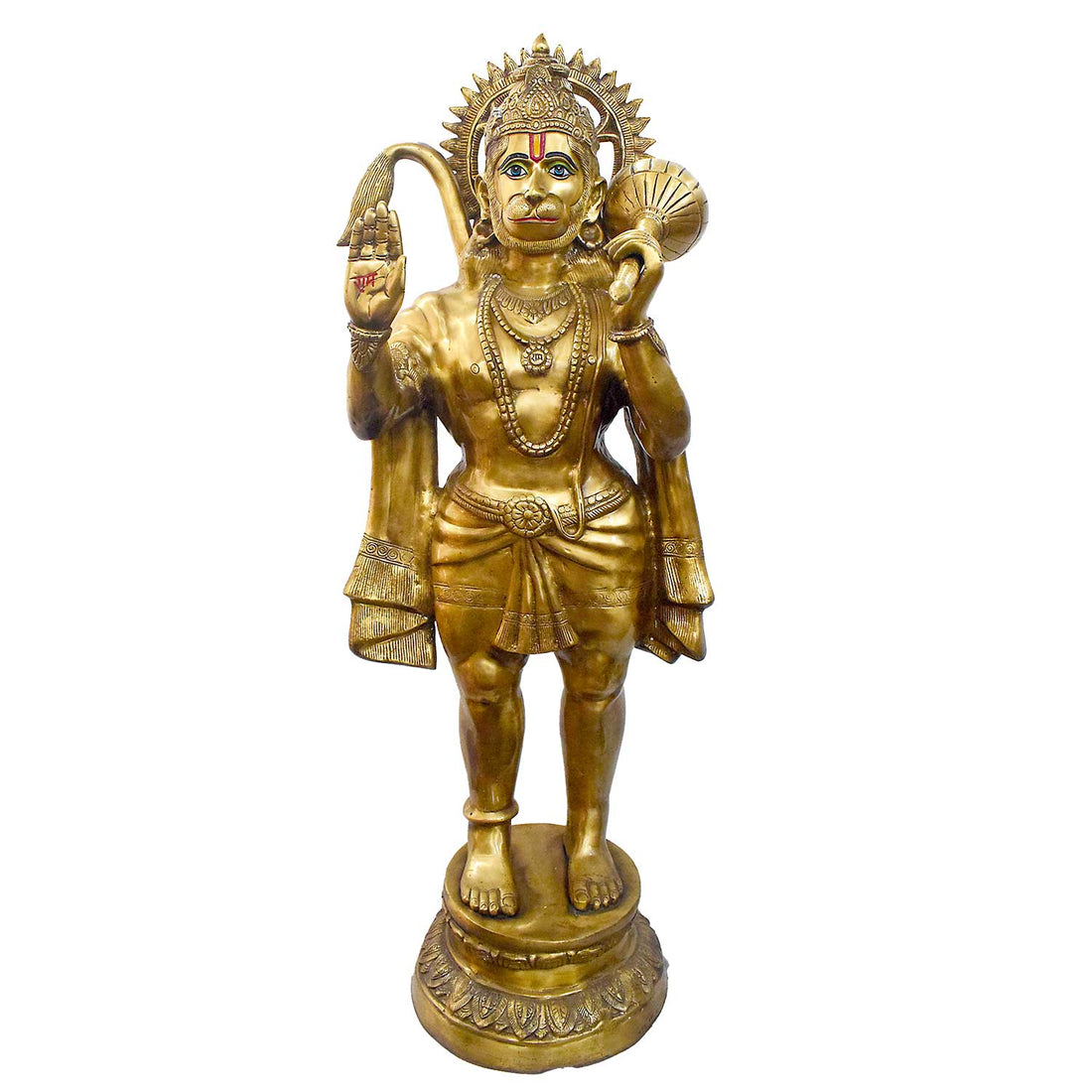 Handcrafted Brass Hanuman Idol for Home & Temple | Best for VIP Gift & Big Premium Gift | Large Standing Hanuman Statue with Glossy Finish | 135 cm Height, 69.6 kg Weight | Best for Your Temple & Puja Decor | Premium Quality Brass Murti | India's Largest Puja Accessories Brand - Satvik No. 1 Brass Idol Collection