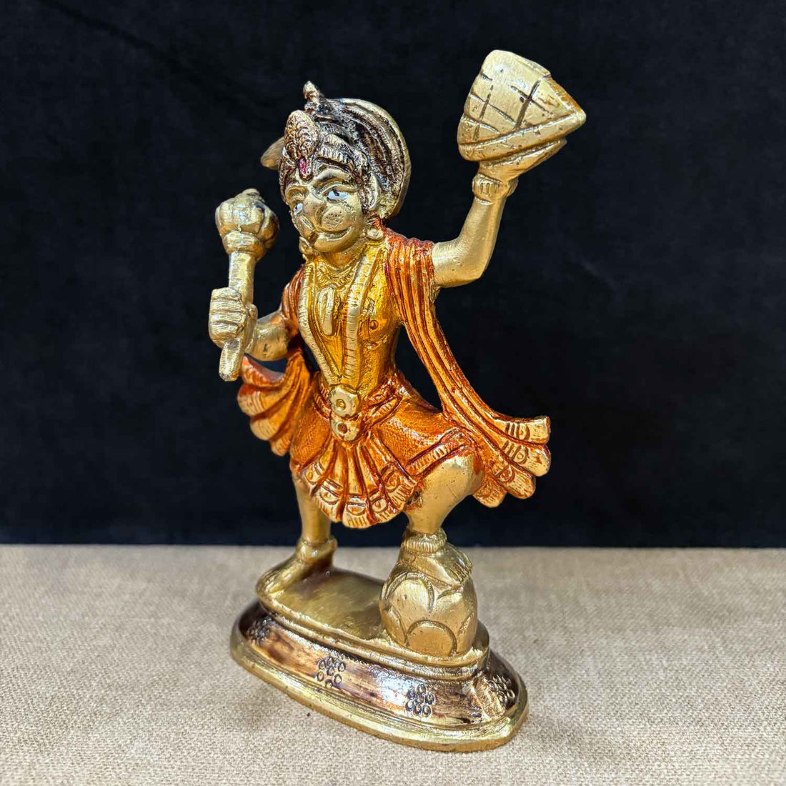 5.5 Inch Brass Hanuman Ji with Sanjeevani Idol