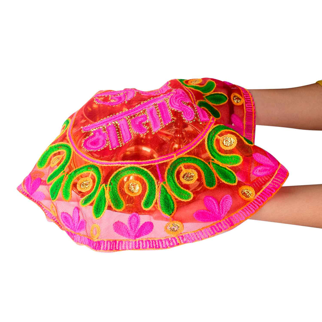 Radiant Pink Jai Mata Di Thal Posh / Thali Cover in Organza