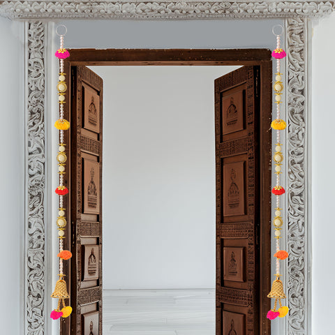 Colorful Ethnic Pom Pom Hanging Decorated with Pearls and Bell for Festive Home Decoration and Pooja Room. Indiaβs Largest Pooja Accessories Brand β www.satvikstore.in