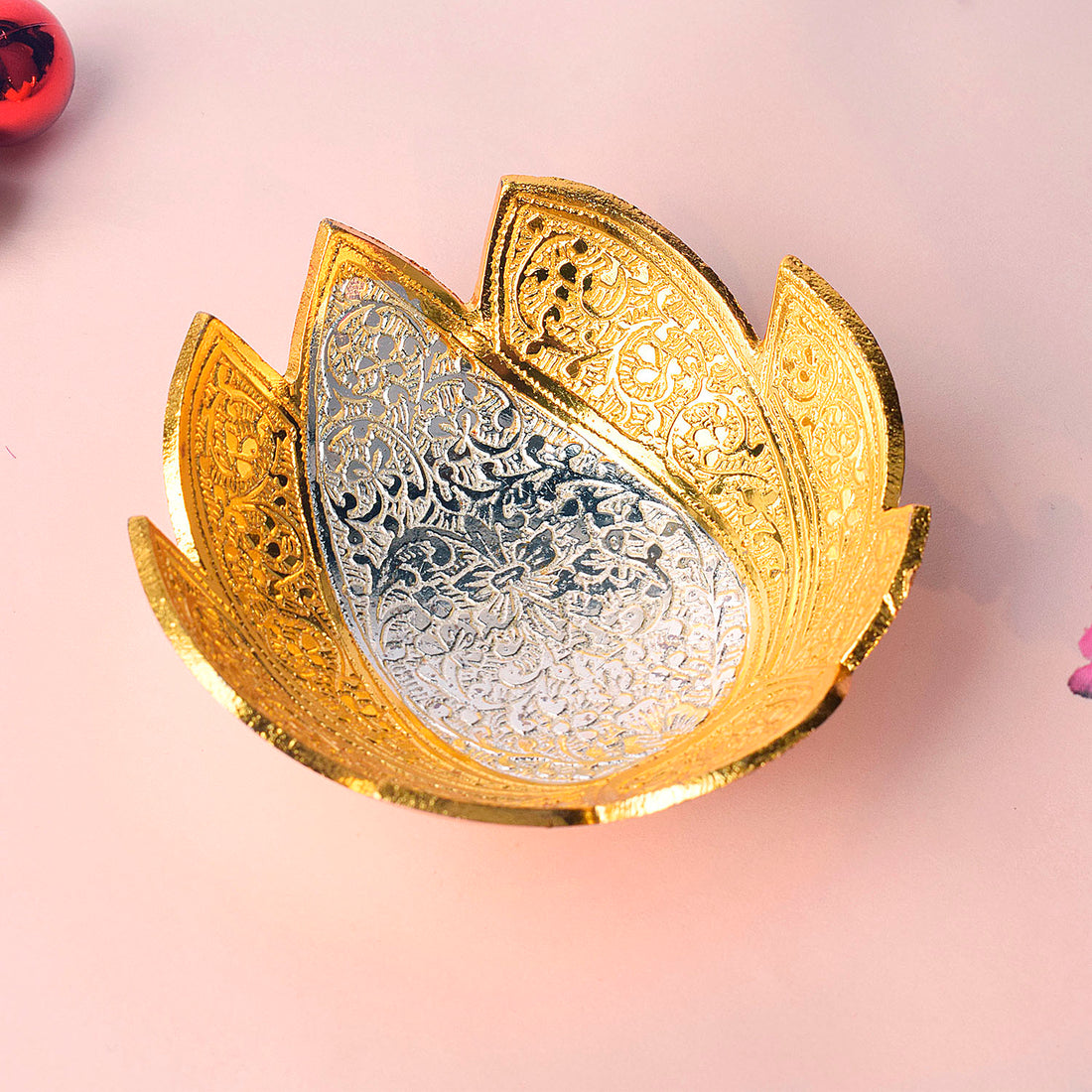 Decorative Embossed Sliver Golden Lotus Bowl