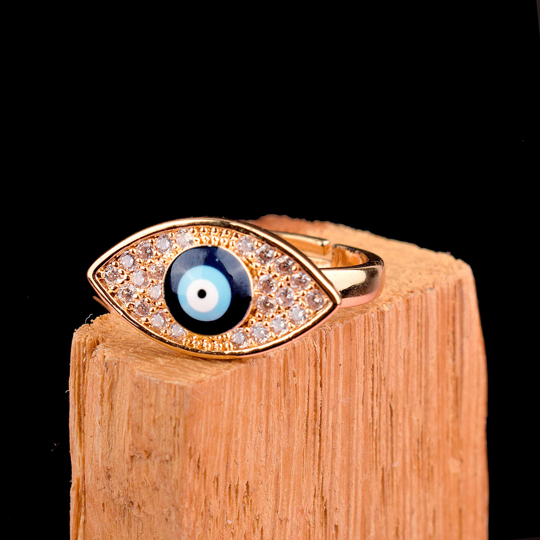 Adjustable Oval Evil Eye Stone Gold Plated Band Ring