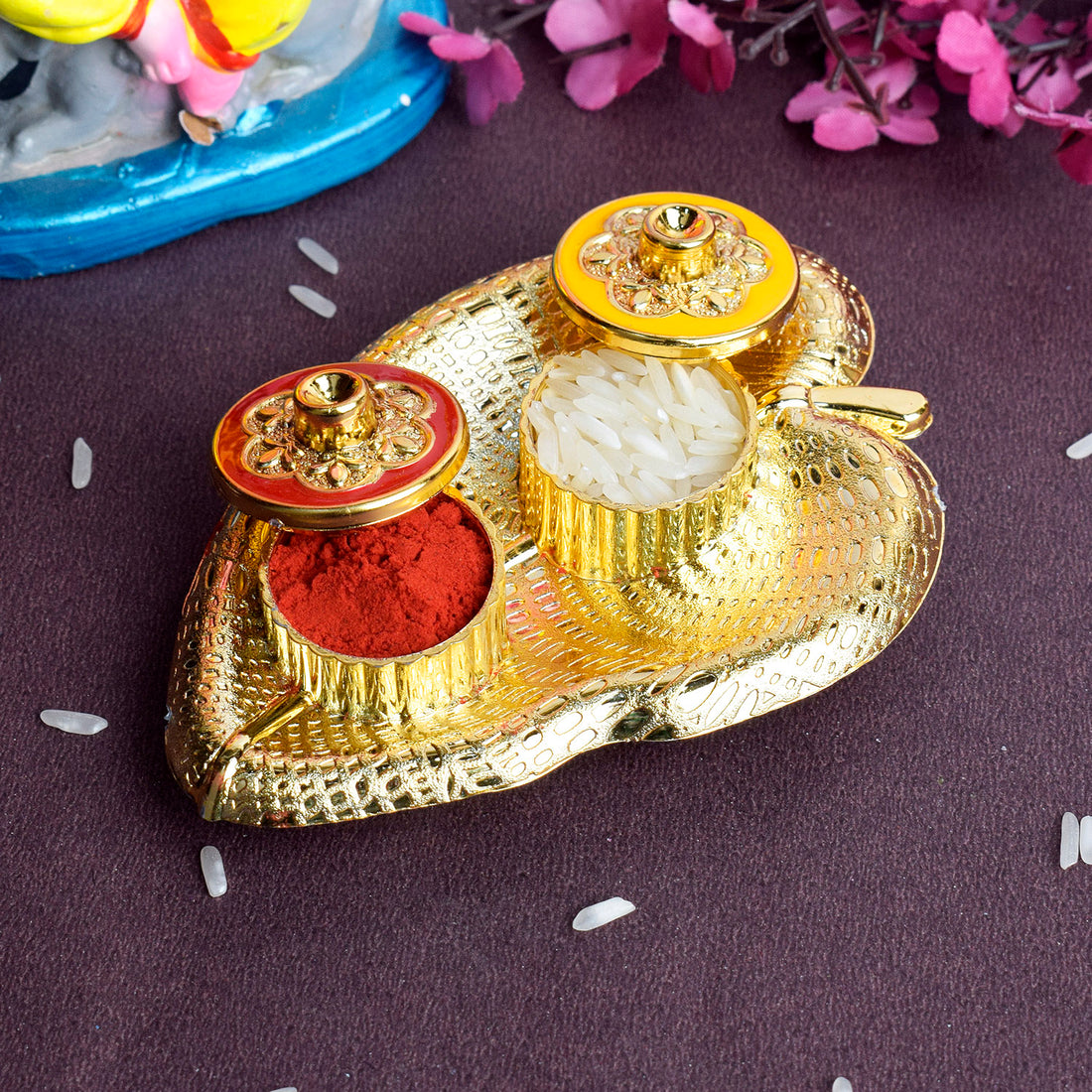 Leaf Shape Kumkum Dispenser for Rituals