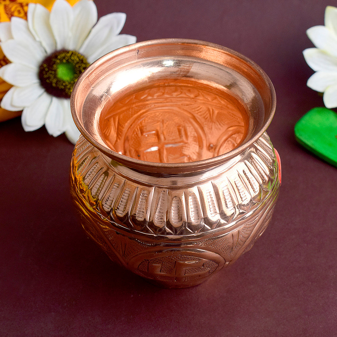 Copper Om Swastik Lota (Available in 3 Sizes)