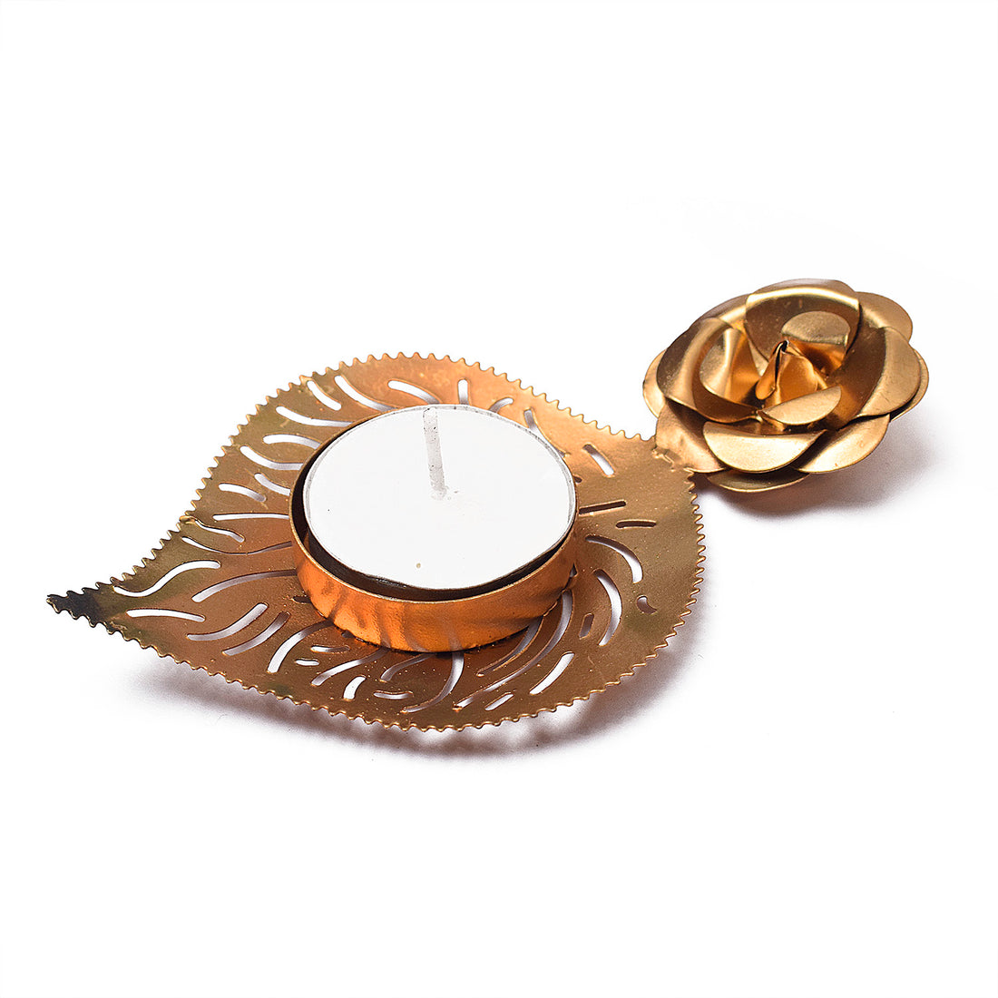 Decorative Rose Leaf Metal Tea Light Holder