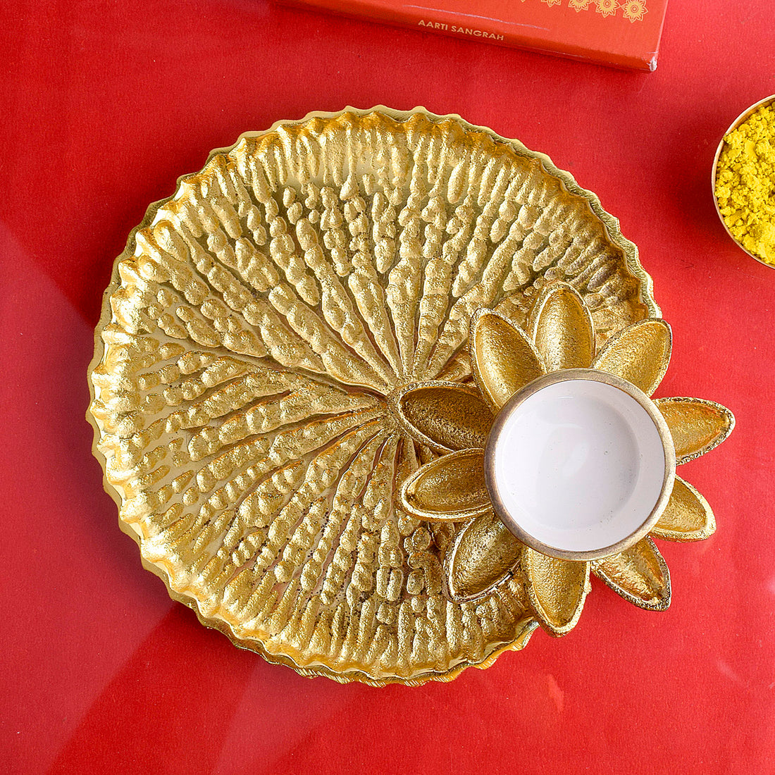 Adorable Gold And White Pooja Platter