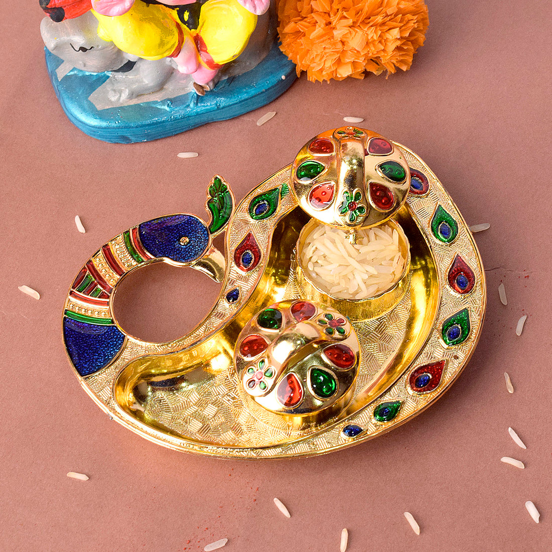 Peacock Design Kumkum Dispenser