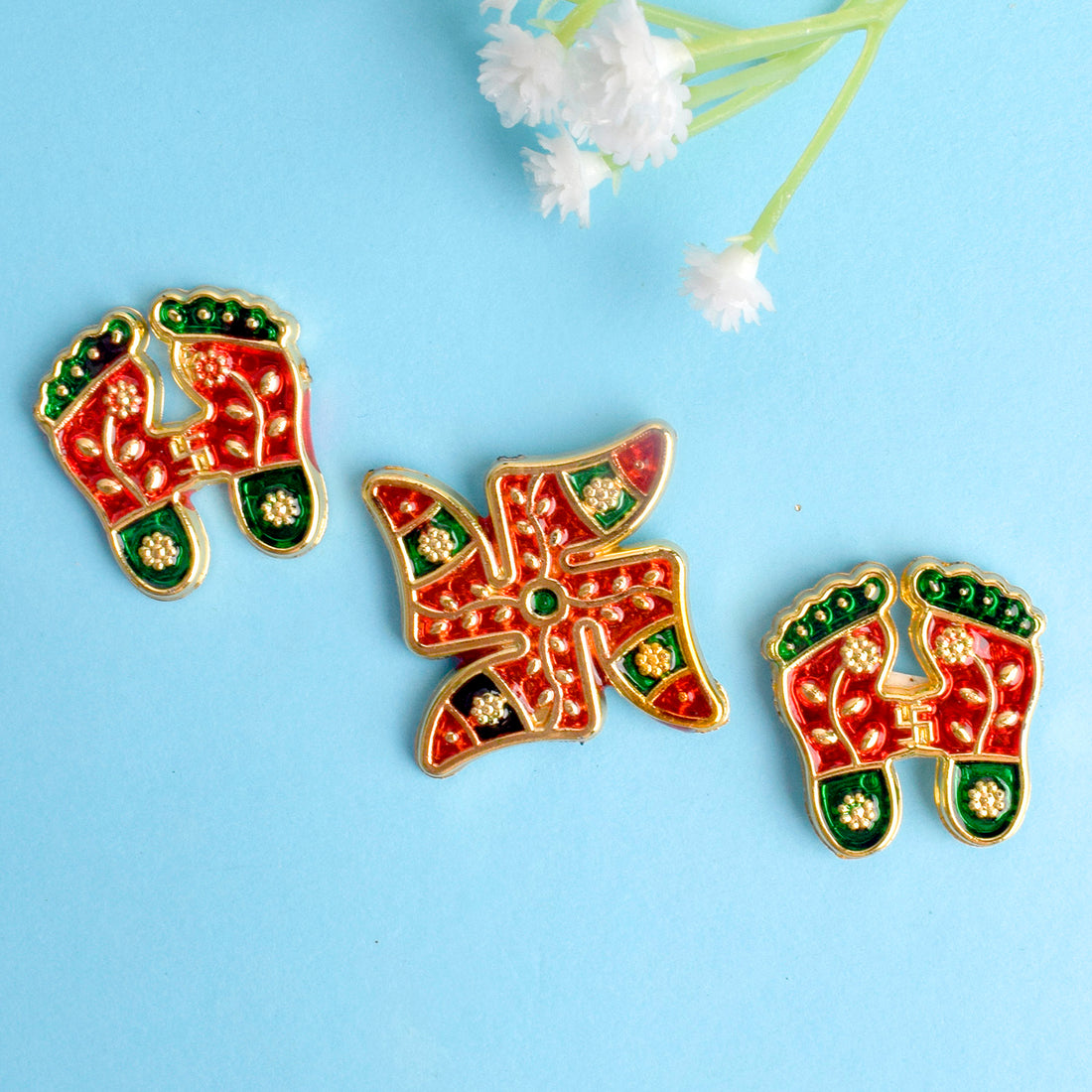 Radiant Charan Paduka and Swastik Diwali Stickers Set of 2