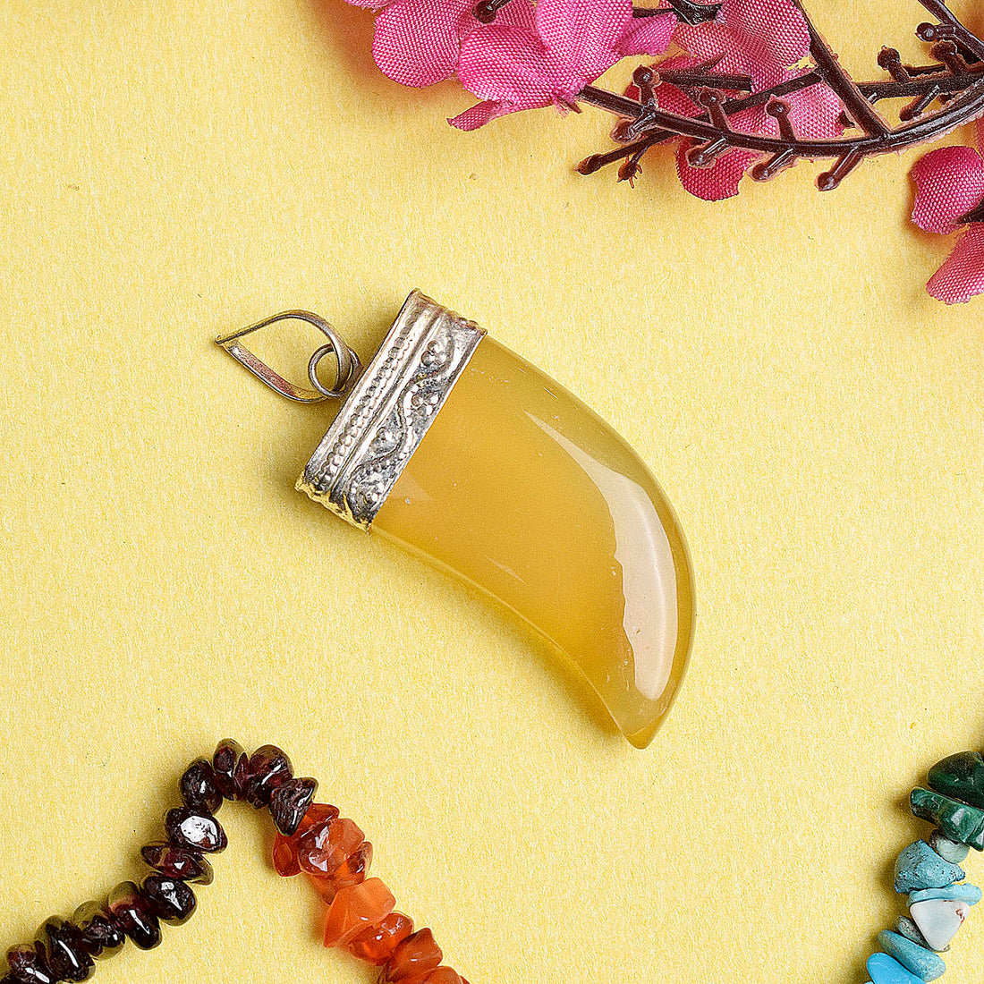 Natural Crystal Horn-Shaped Pendant