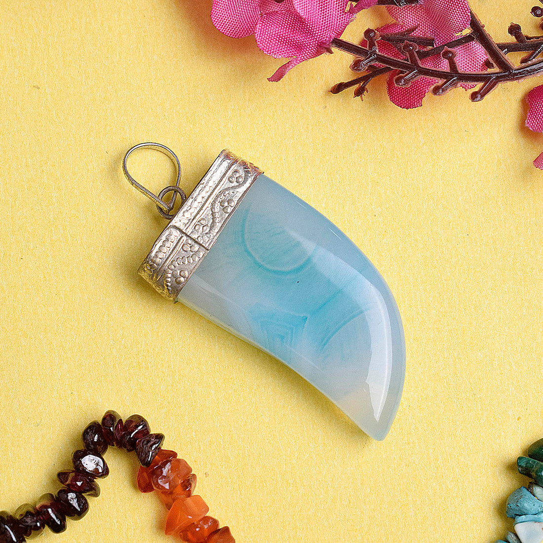 Natural Crystal Horn-Shaped Pendant