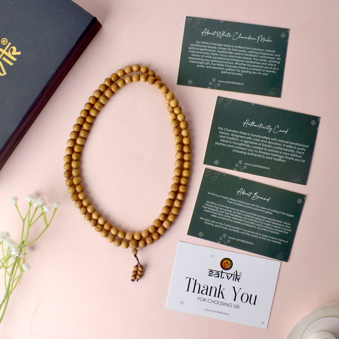 Certified 12mm 100% Original Authentic Mysore White Sandalwood (Chandan) Jap Mala