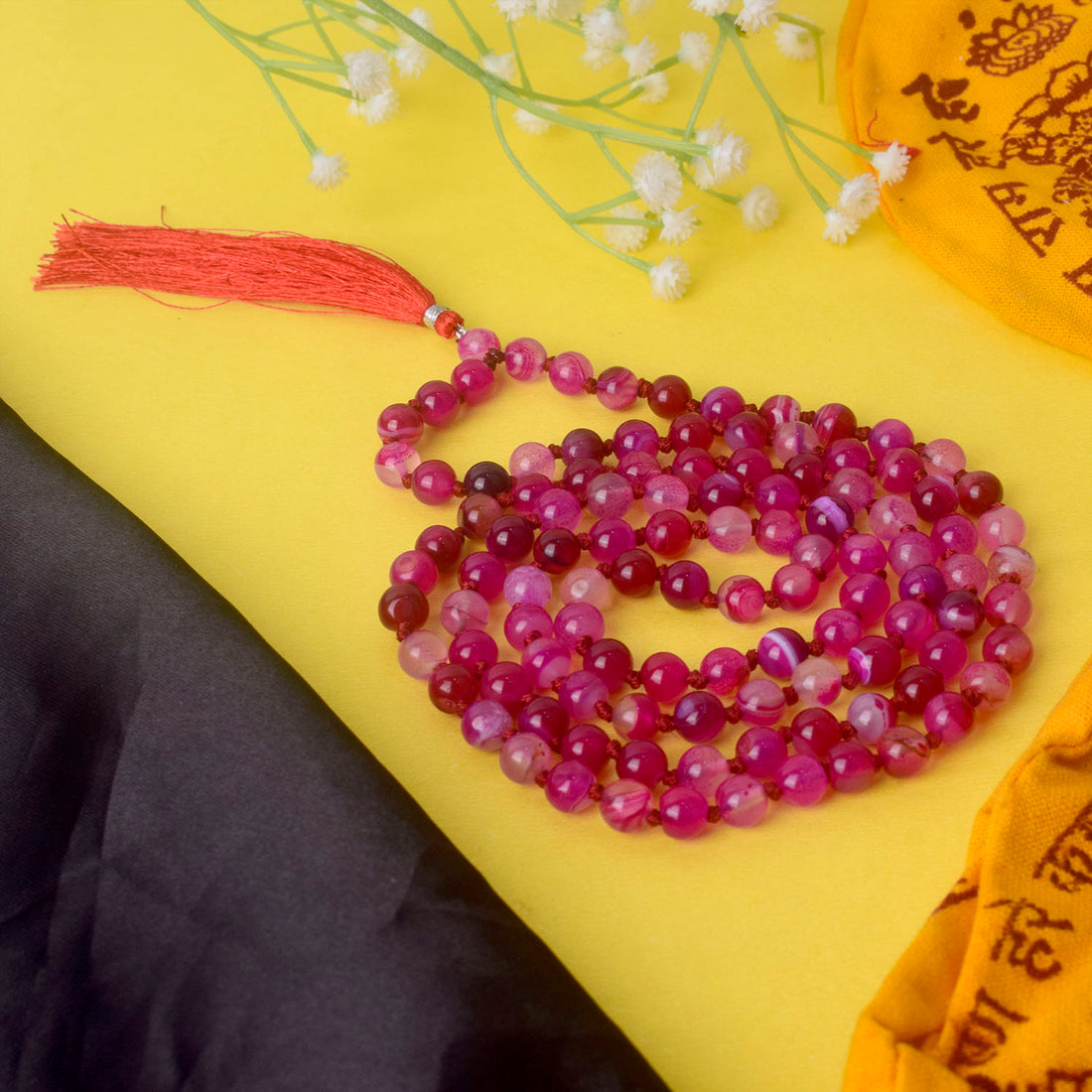 Premium Hakik Jap Mala Crystal Pink hakik