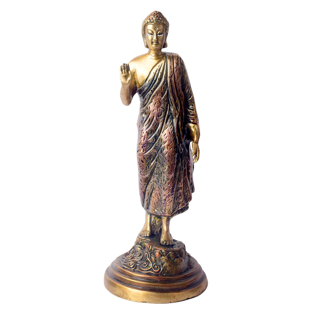 This 10-inch Buddha statue in a standing pose radiates grace and spiritual power. Carefully crafted with fine details, it embodies strength, peace, and enlightenment. The standing pose represents the Buddha’s readiness to guide those on their spiritual journey.