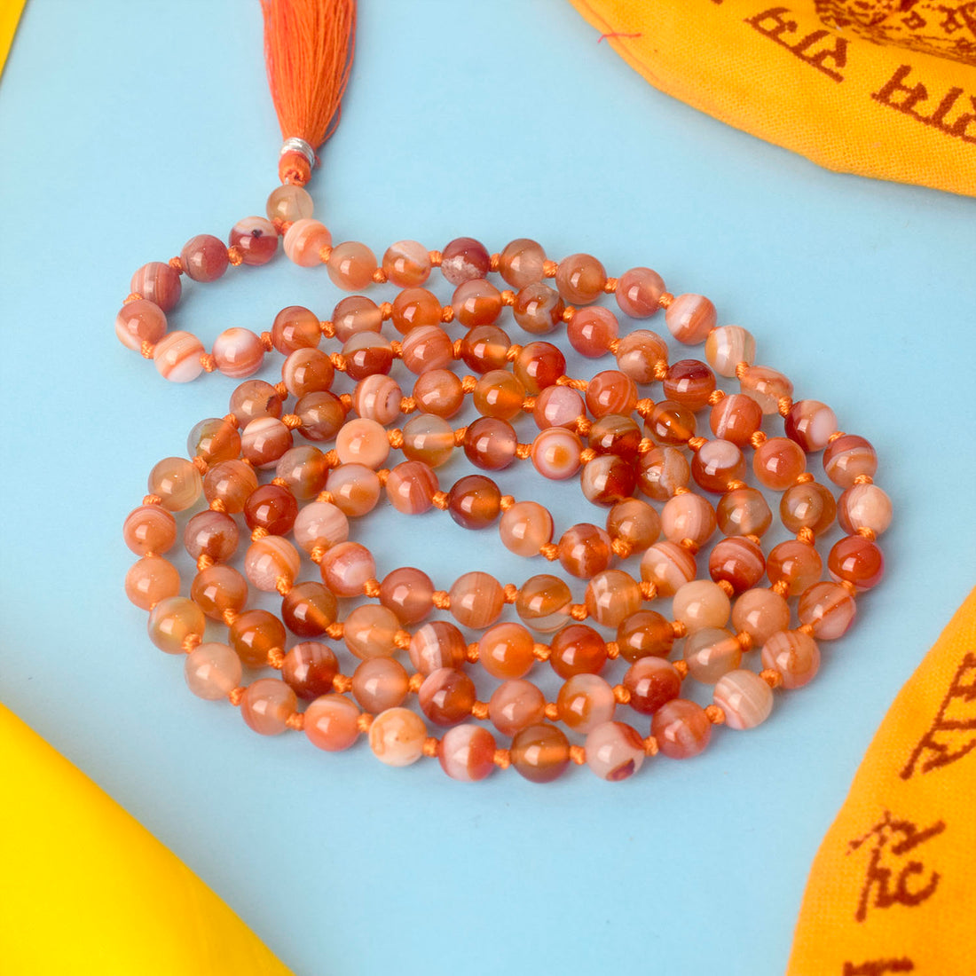 Premium Hakik Jap Mala Crystal Orange Canelian