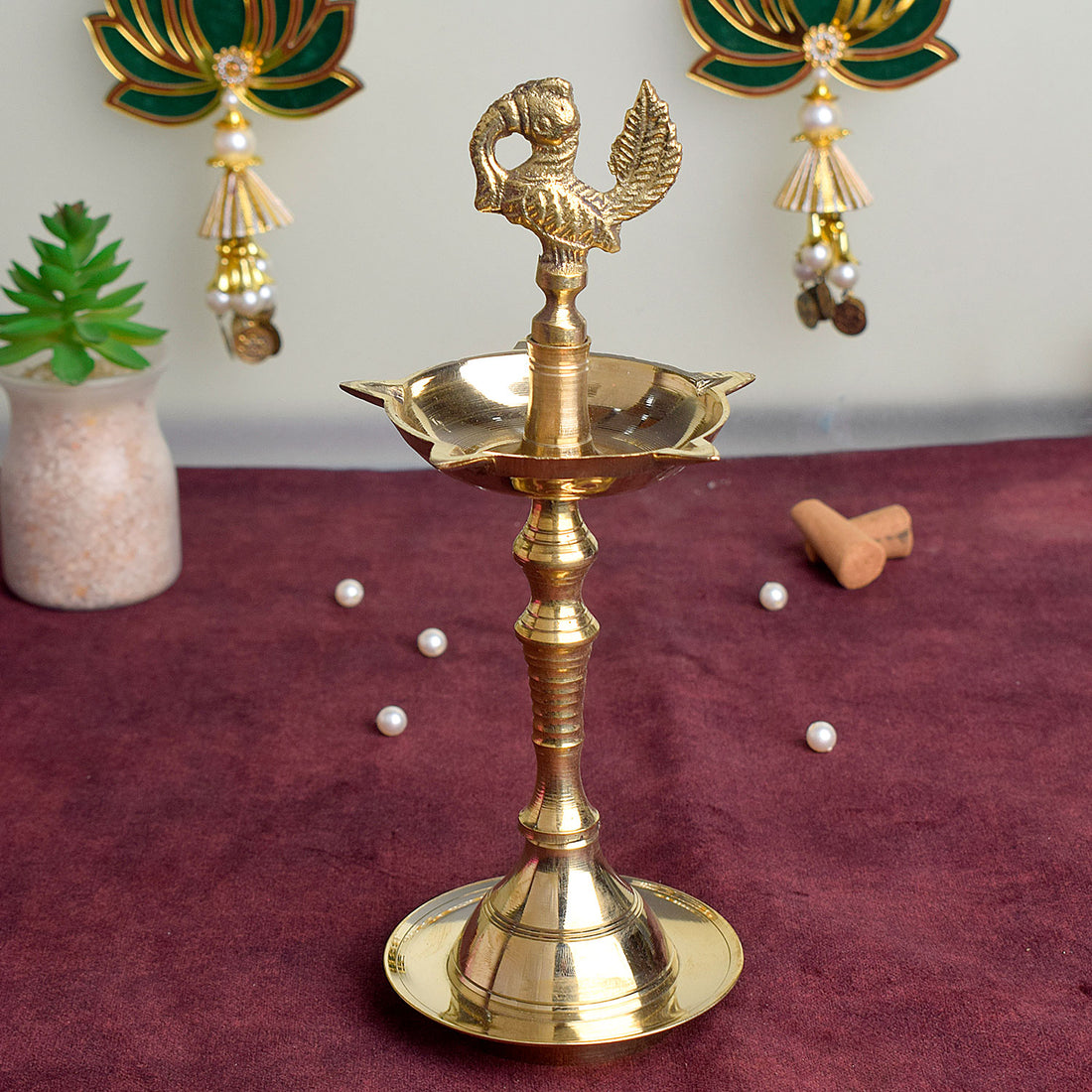 11 Inch Brass Peacock Kerala Diya