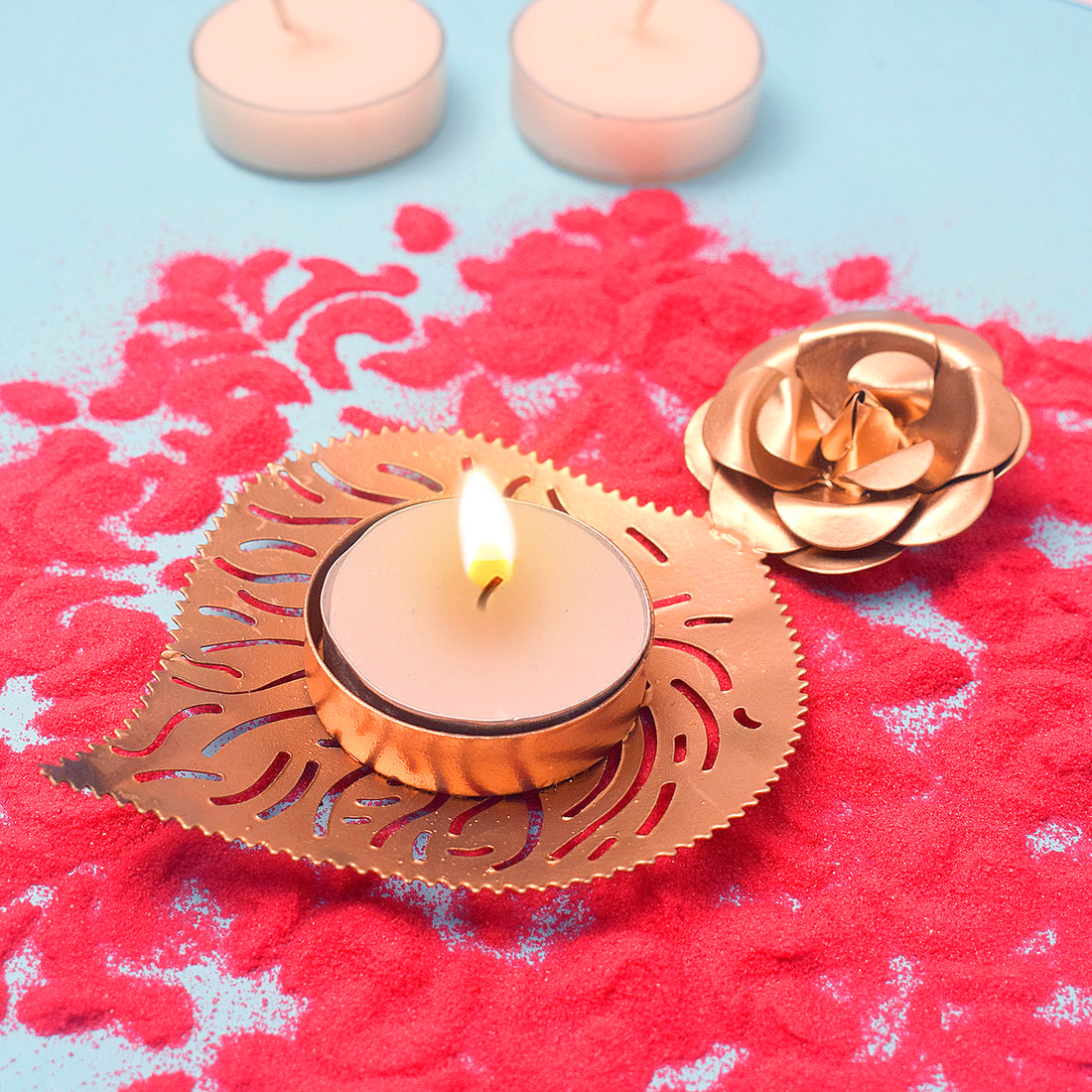 Decorative Rose Leaf Metal Tea Light Holder