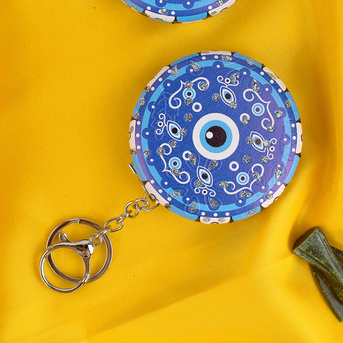 Stylish & Protective Round Evil Eye Keychain with Foldable Mirror